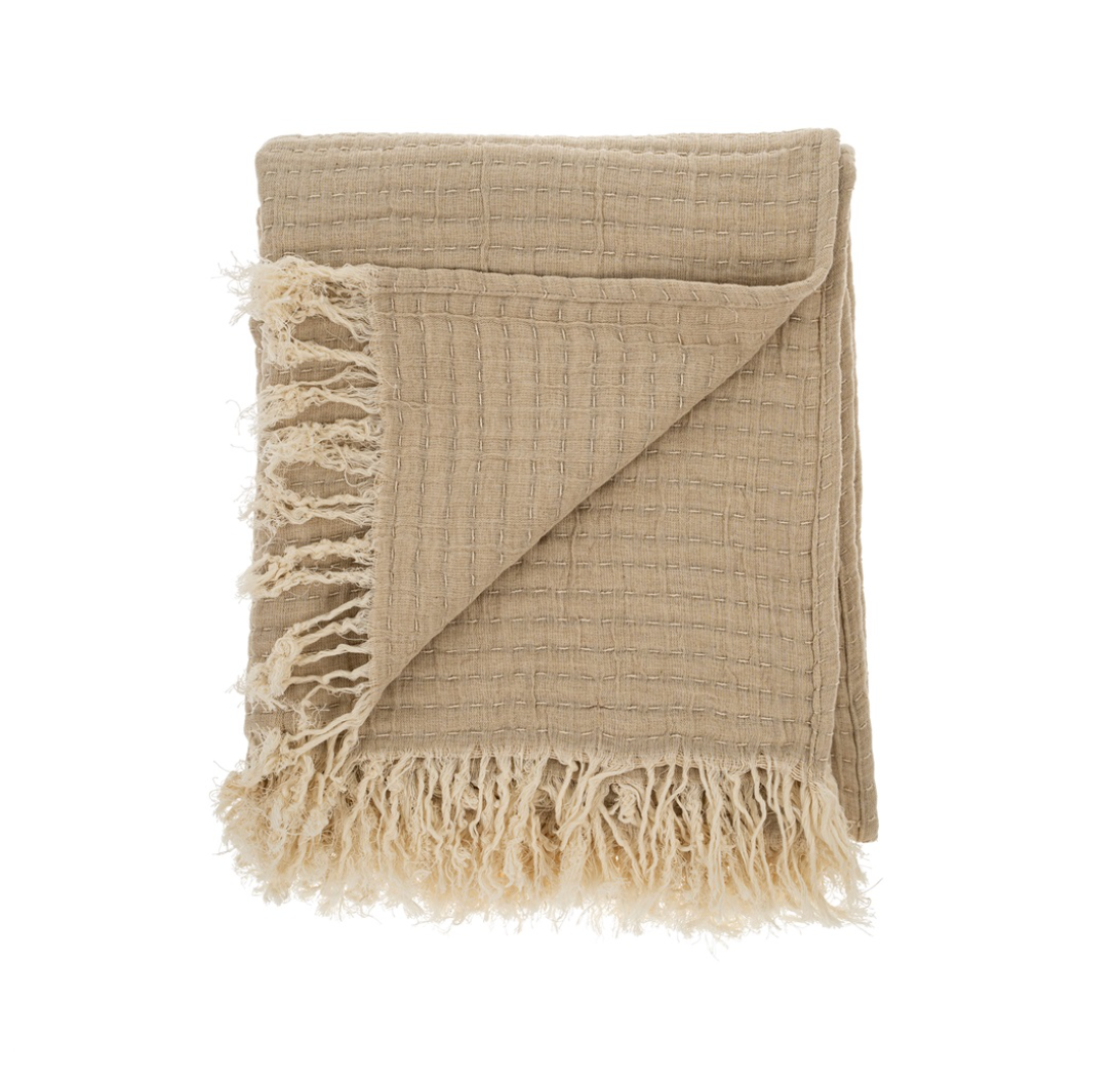 Kantha-Stitch Throw Blanket Chambray