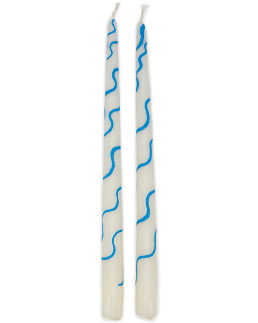 Primary Squiggle Hand-Painted Candles in Blue