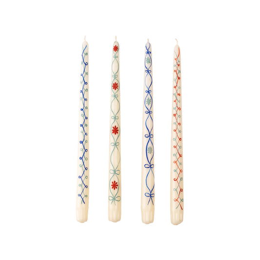 Ribbon Hand-Painted Taper Candles